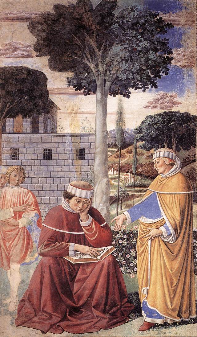 Detail from Gozzoli's <em>Tolle, Lege</em> fresco at Sant'Agostino, San Gimignano